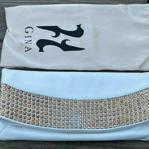 Gina London Women Clutch Bag White Leather Hand wallet Purse Made in Italy Authe